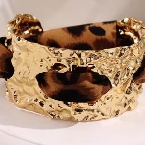 Leopard Print Gold Cuff Bracelet – Wild Animal Pattern Statement Jewelry